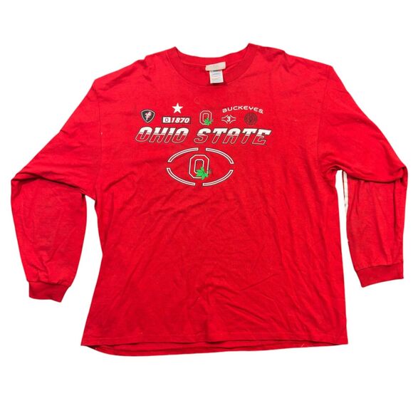 Adidas Ohio State Buckeyes T-Shirt Men's 2XL Red Cotton Long Sleeve Y2K Football - Picture 1 of 7